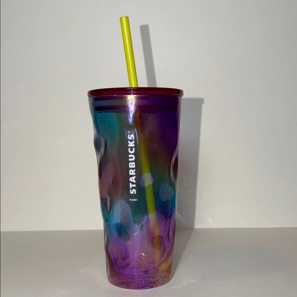 Starbucks 2024 Rainbow Rippled Molten Gradient Glass Cold Cup Tumbler 18oz NWT